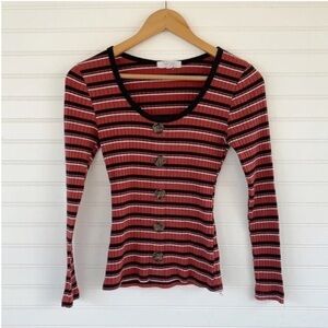 Fitted Red and Black Ribbed Long Sleeve Button Down
